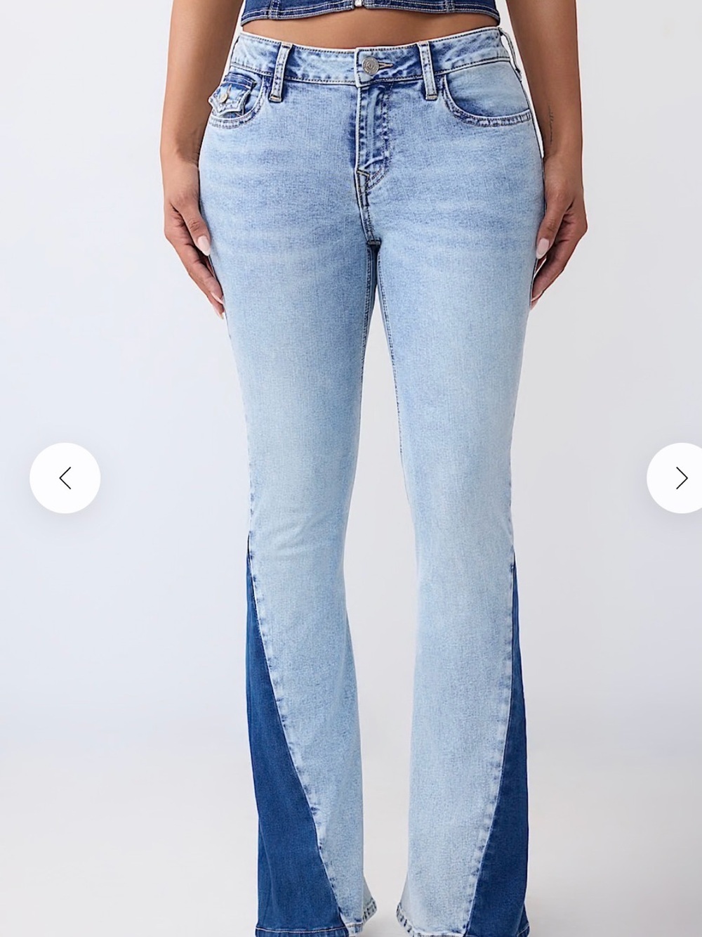 True Religion Two-Tone Light Blue Flare Jeans - Picture 2 of 10